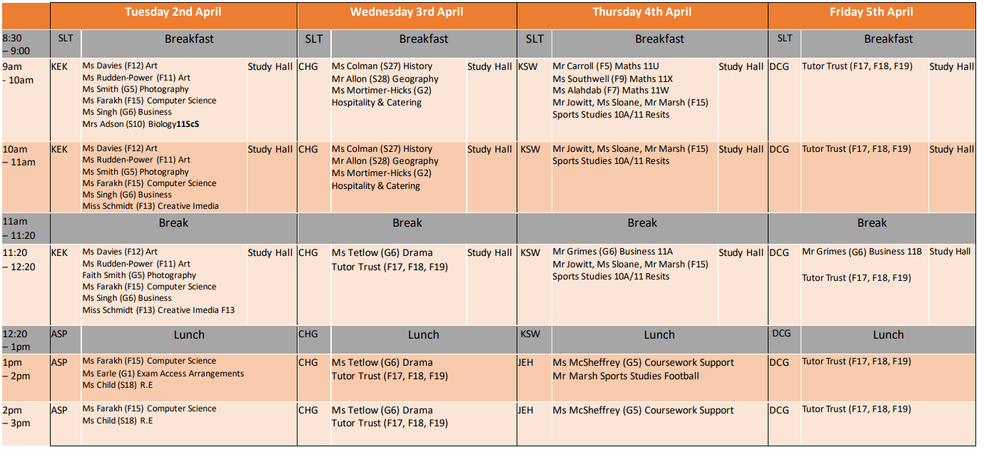 Easter Study School Timetable